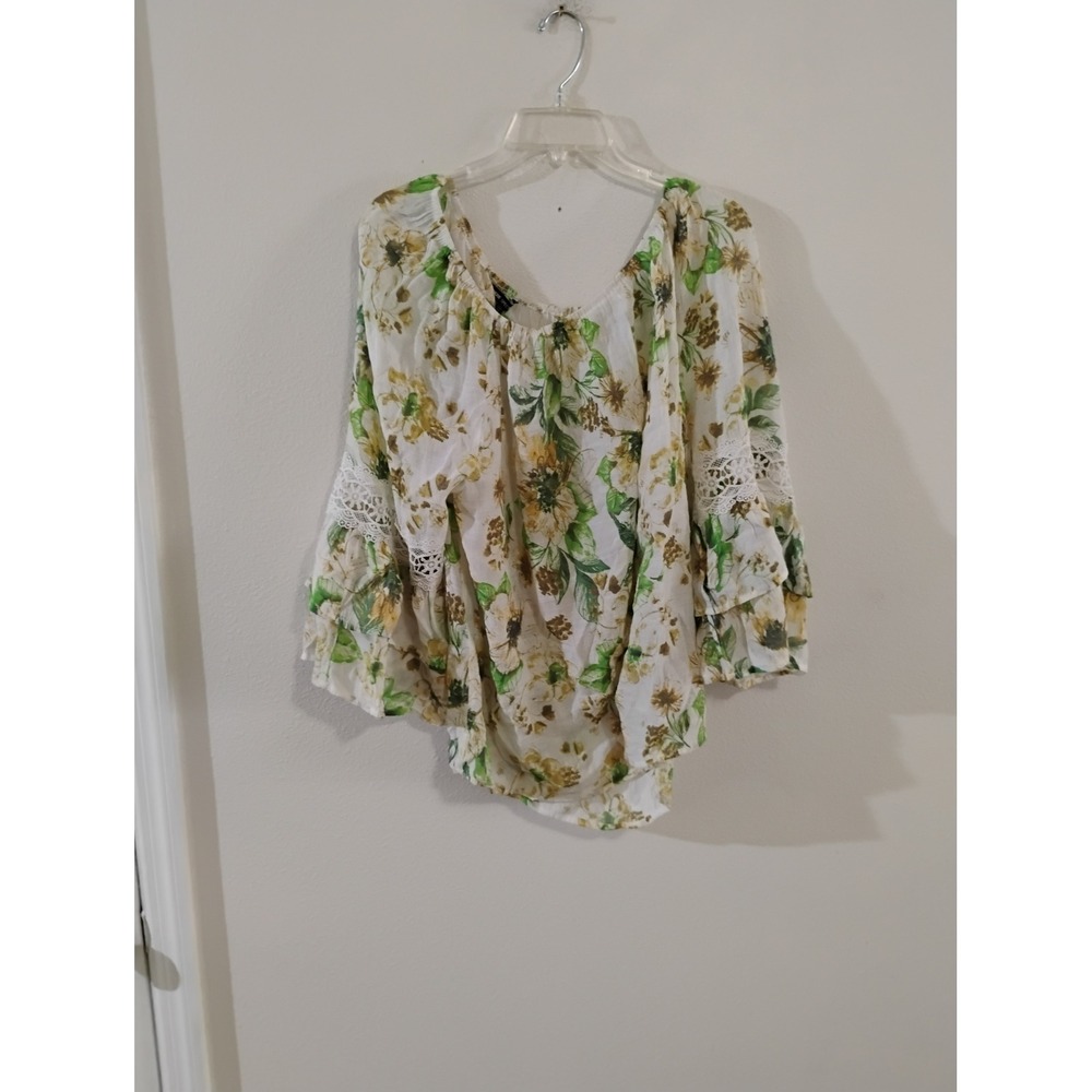 Unique Spectrum Floral Lace Bell Sleeve Off Shoulder Peasant Top 2X